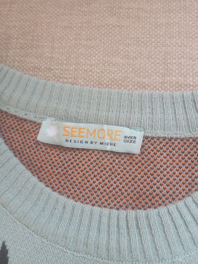 Vestido Seemore oversize verde y naranja