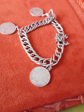 Pulsera esclava plata antigua con monedas de 50 cé