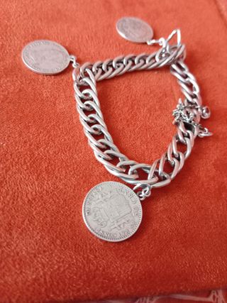 Pulsera esclava plata antigua con monedas de 50 cé