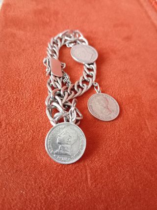 Pulsera esclava plata antigua con monedas de 50 cé