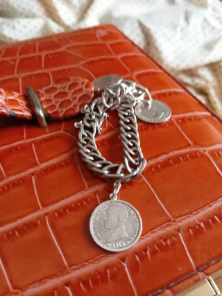 Pulsera esclava plata antigua con monedas de 50 cé