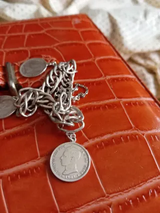 Pulsera esclava plata antigua con monedas de 50 cé