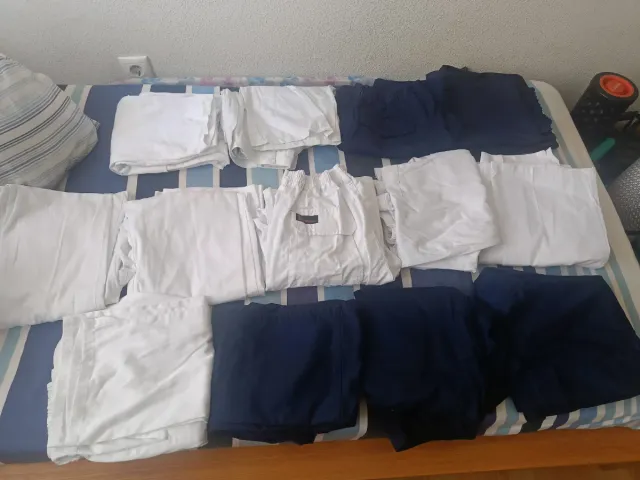 Lote 13 pantalones de trabajo azules y blancos