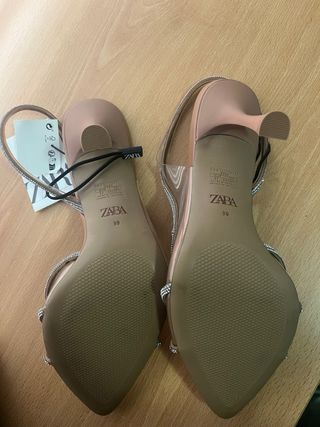 Sandalias Zara Tacon Brillantes Marron Talla 39