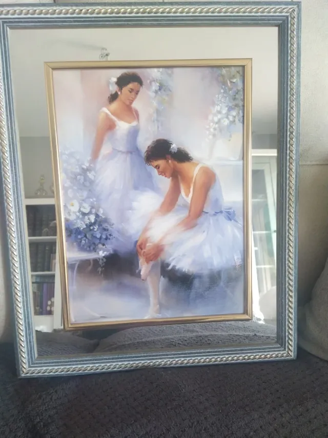 Cuadros Bailarinas Espejo Madera Azul Dora 55x45