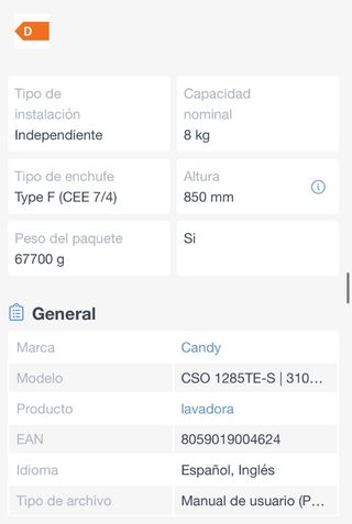 Lavadora Candy CSO 1285TE-S