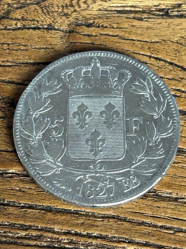 Moneda Plata Francia 1827 BB
