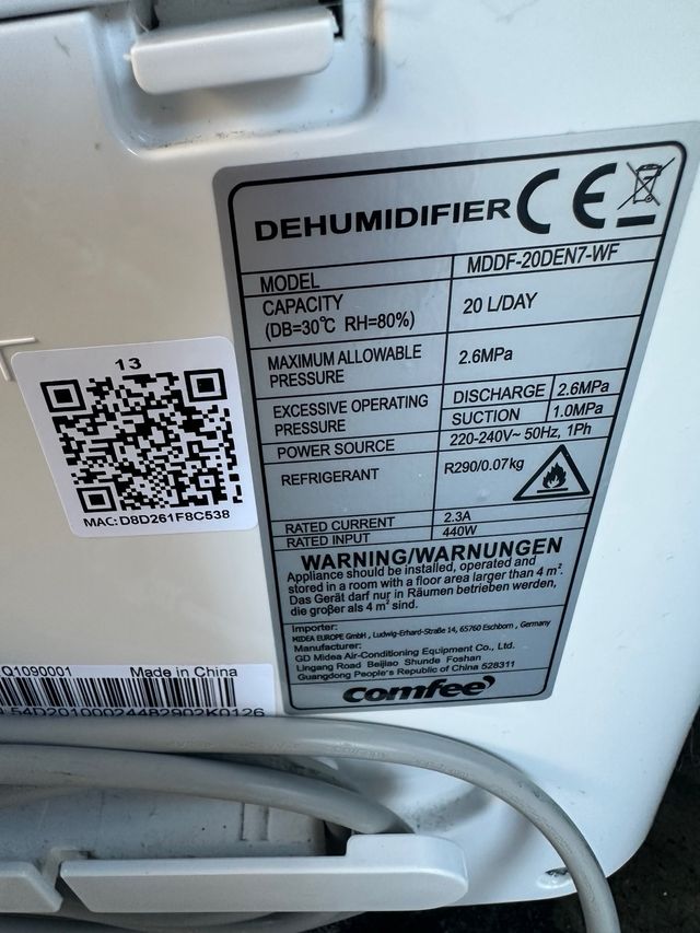 Comfee Deumidificatore MDDF-20DEN7-WF