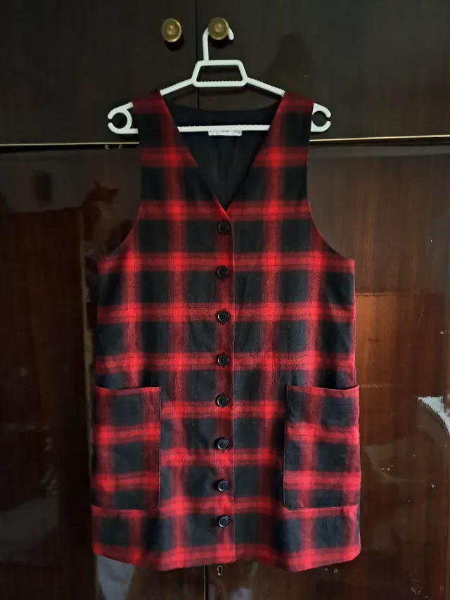 Vestido Mango cuadros rojo y negro