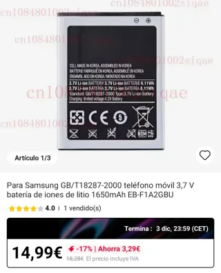 Batería Samsung para teléfono móvil