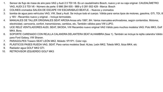 RECAMBIOS VARIOS. Grupo VAG Nuevo/Usado. LOTES.