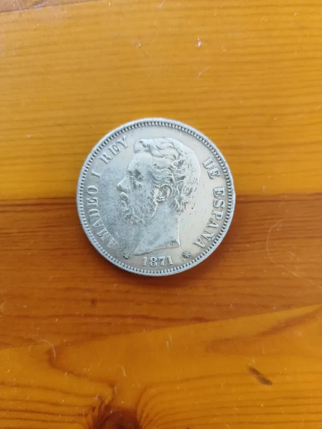 Moneda 5 Pesetas Plata 1871 Amadeo I Rey