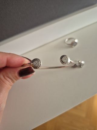 Conjunto Pandora Plata Anillo pulsera y pendoentes