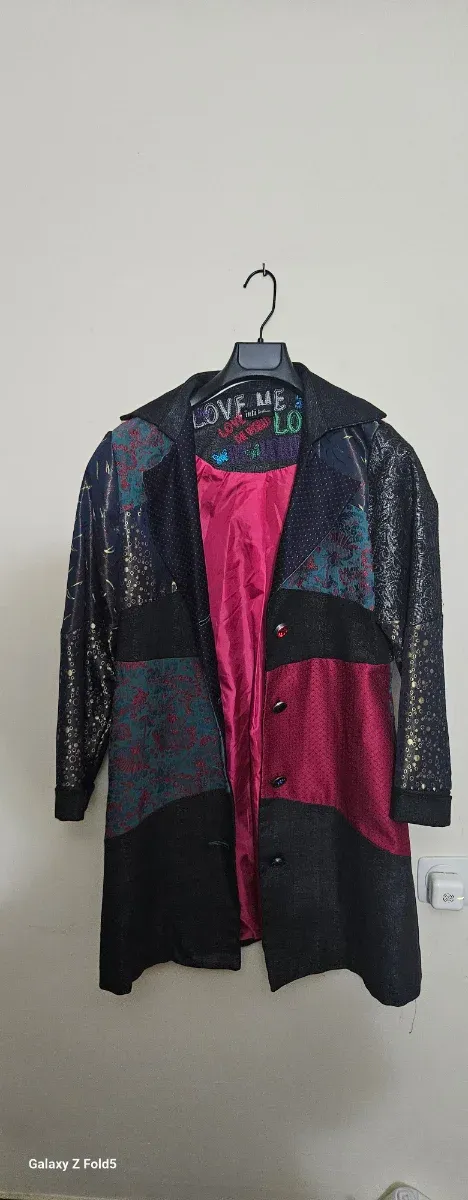 Abrigo largo patchwork multicolor