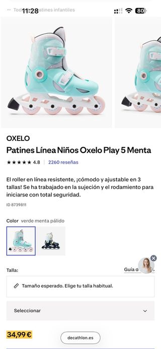 Patines en línea Oxelo Talla 34-36