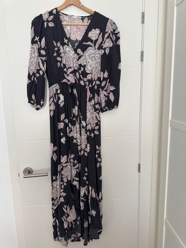 Vestido largo floral algodón manga francesa