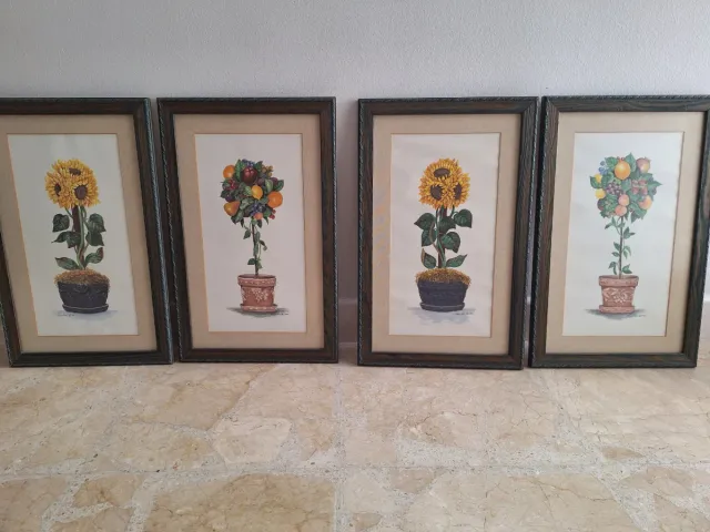 Set 4 Cuadros Decorativos Flores y Frutas