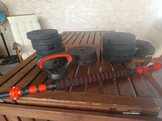 Pesas Gimnasio y Barra Ajustable