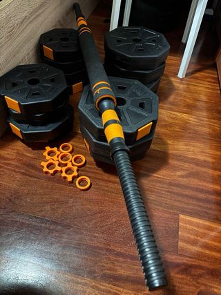 Barra discos mancuerna set gimnasio.  Varios pesos