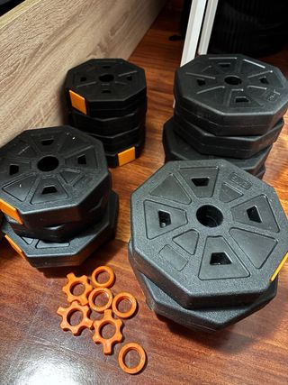 Barra discos mancuerna set gimnasio.  Varios pesos