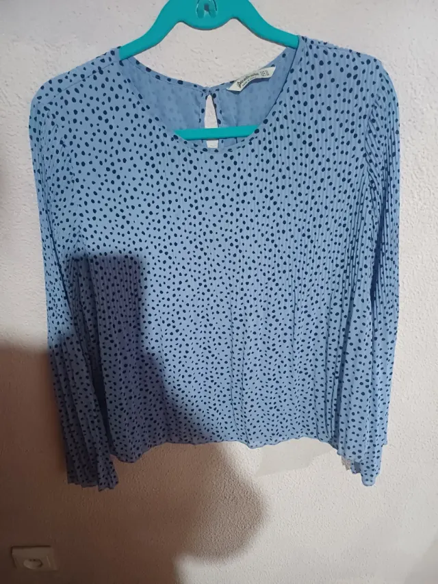 Blusa Stradivarius Fluida L Poá Azul