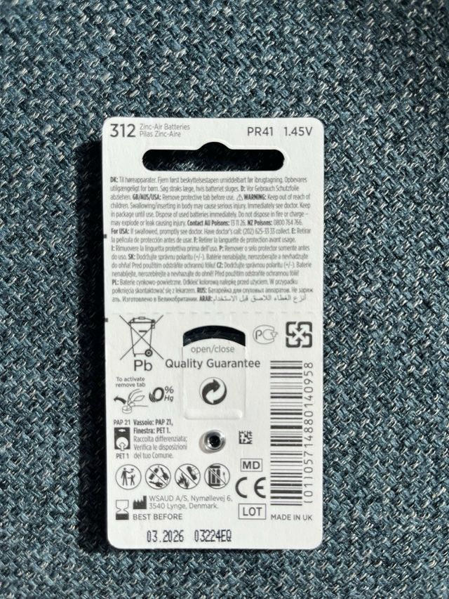 Pilas audífono Widex 312 (PR41) - 4 unidades