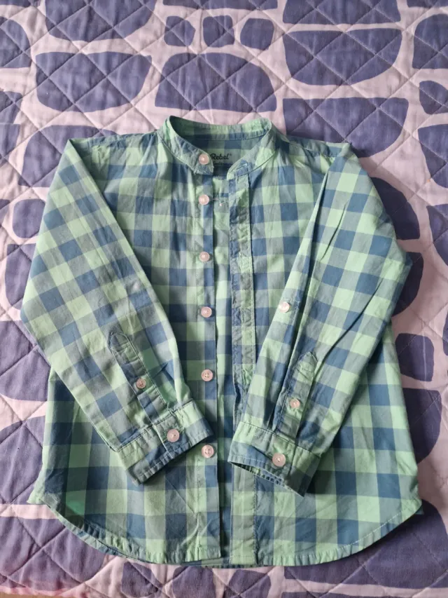 Camisa cuadros niño cuello mao