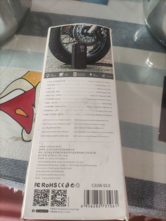 Inflador de Neumáticos Portátil Carsun 2000mAh