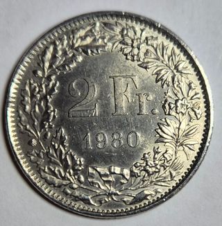 2 Monete Svizzera 2 Franchi 1980-1987 SPL