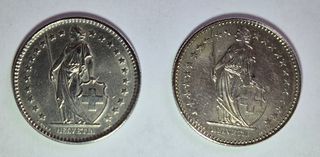 2 Monete Svizzera 2 Franchi 1980-1987 SPL