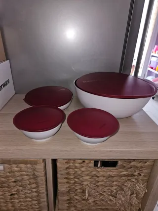 Set 4 Ciotole Tupperware Rosso/Bianco