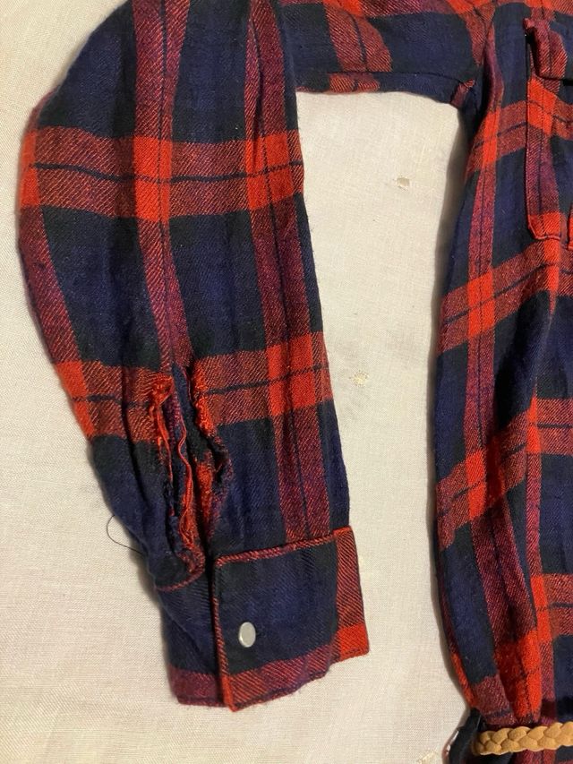 Vestido camisero cuadros azul y rojo