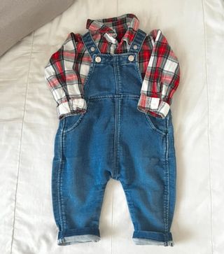 Completo H&M 6-9 mesi salopette jeans + camicia