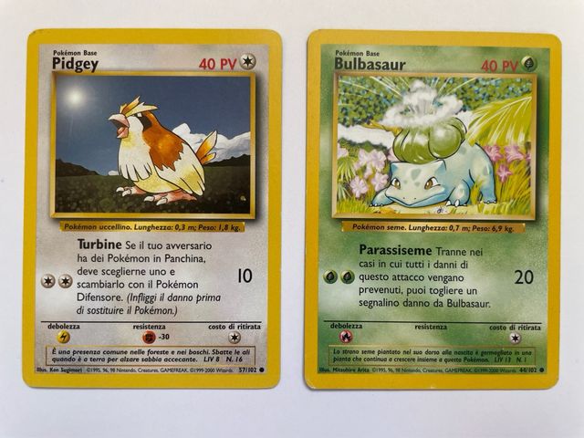 Carte Pokémon Pidgey e Bulbasaur Base