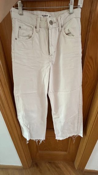 Pantalón vaquero Pull&Bear blanco Wide Leg T34