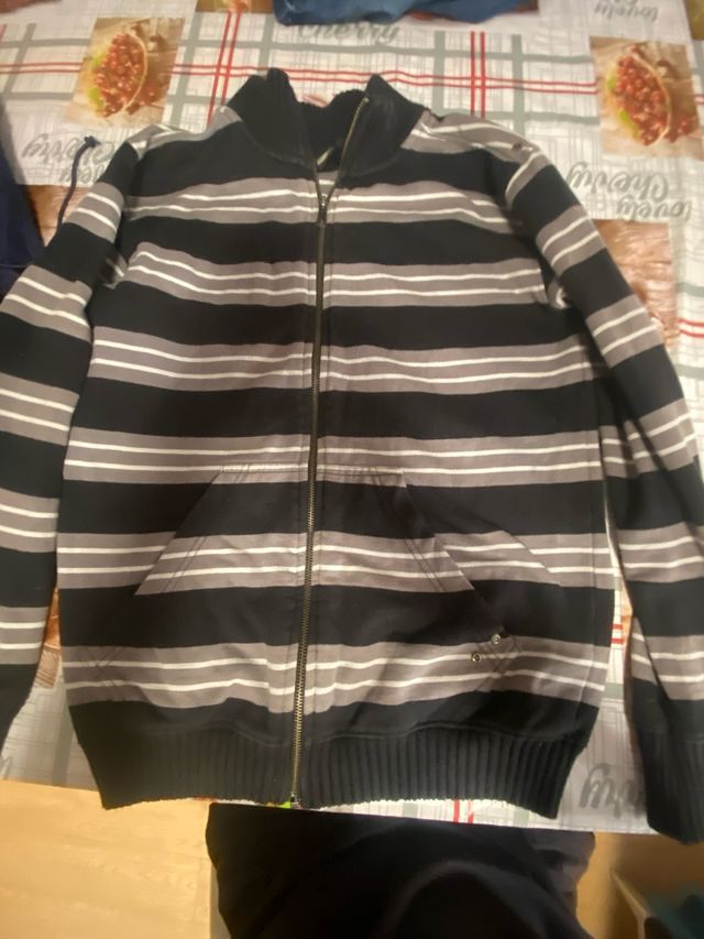 Sudadera niño rayas gris y negro T.16