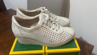 Blucher Pitillos Mujer Talla 40 Beige/Oro