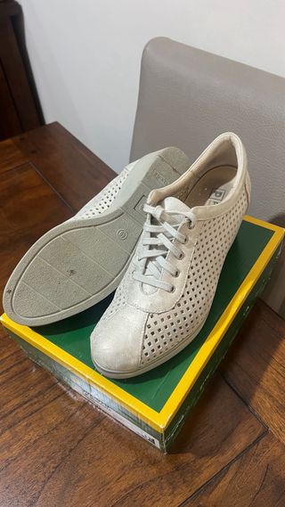 Blucher Pitillos Mujer Talla 40 Beige/Oro