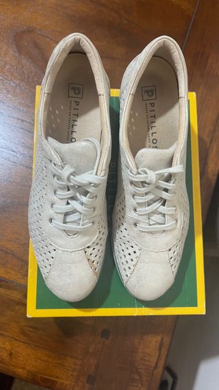 Blucher Pitillos Mujer Talla 40 Beige/Oro