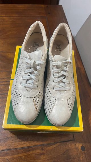 Blucher Pitillos Mujer Talla 40 Beige/Oro