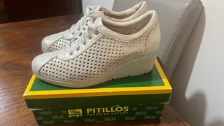 Blucher Pitillos Mujer Talla 40 Beige/Oro