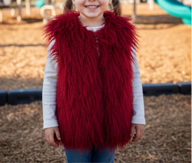Gilet eco-pelliccia bambina rosso/bordeaux 5 anni