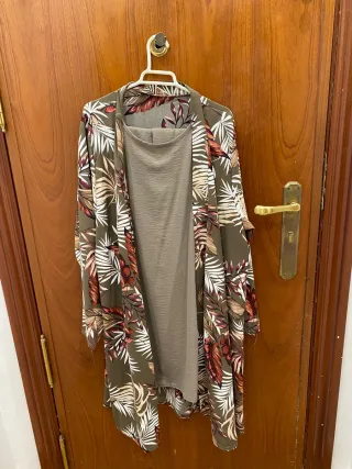 Conjunto Camisa Larga Estampada y Top Azul