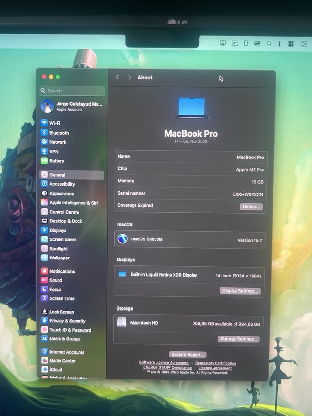 MacBook Pro 14” M3 Pro 18GB RAM 1TB SSD