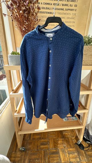 Camisa Zara Hombre Azul Puntos