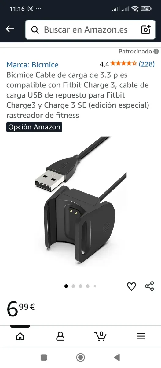 Cable de carga Fitbit 3.3 pies
