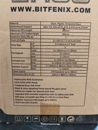 Caja/Torre BitFenix Enso RGB ATX Cristal Blanco