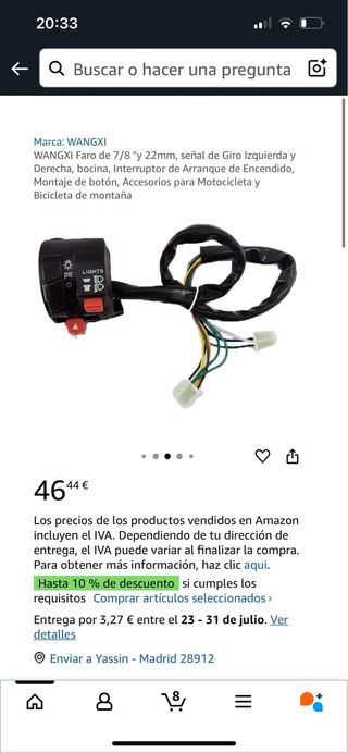 Interruptor Arranque con señal giro moto o bici