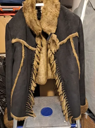 Chaquetón Piel Negro y Marrón Mujer