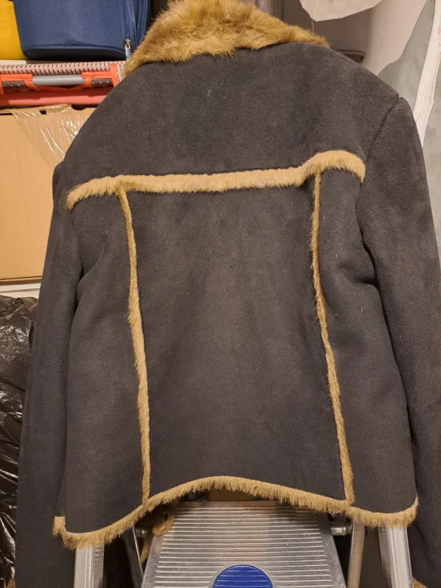 Chaquetón Piel Negro y Marrón Mujer